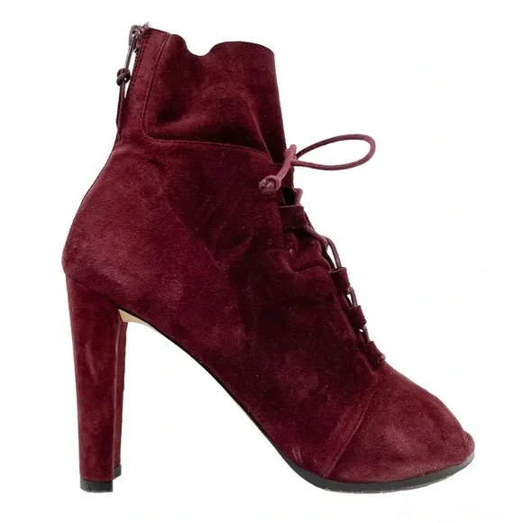 Stuart Weitzman Bound Lace-Up Peep Toe Bootie Women’s 10 - Picture 2 of 11